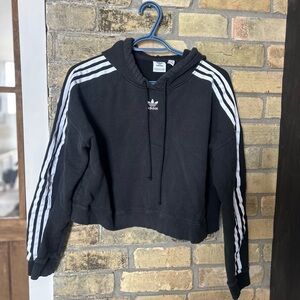 adidas Cropped Black Hooded Sweatshirt with White Logo